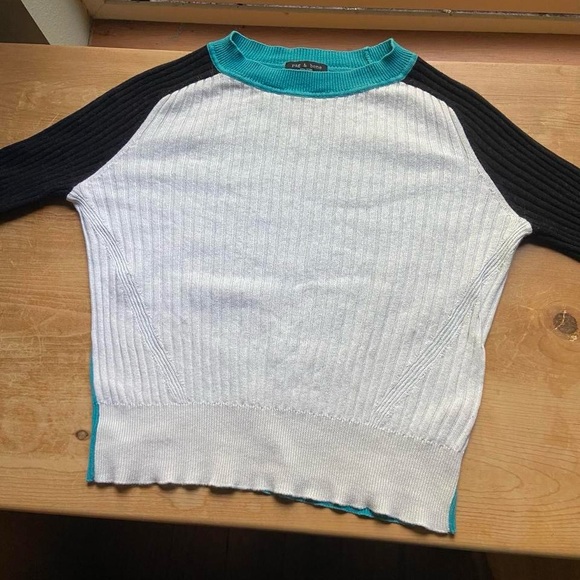 Rag & Bone Navaya Ribbed Colorblock Crew Sweater, Ivory Combo, Cashmere/Cotton S - Picture 5 of 8